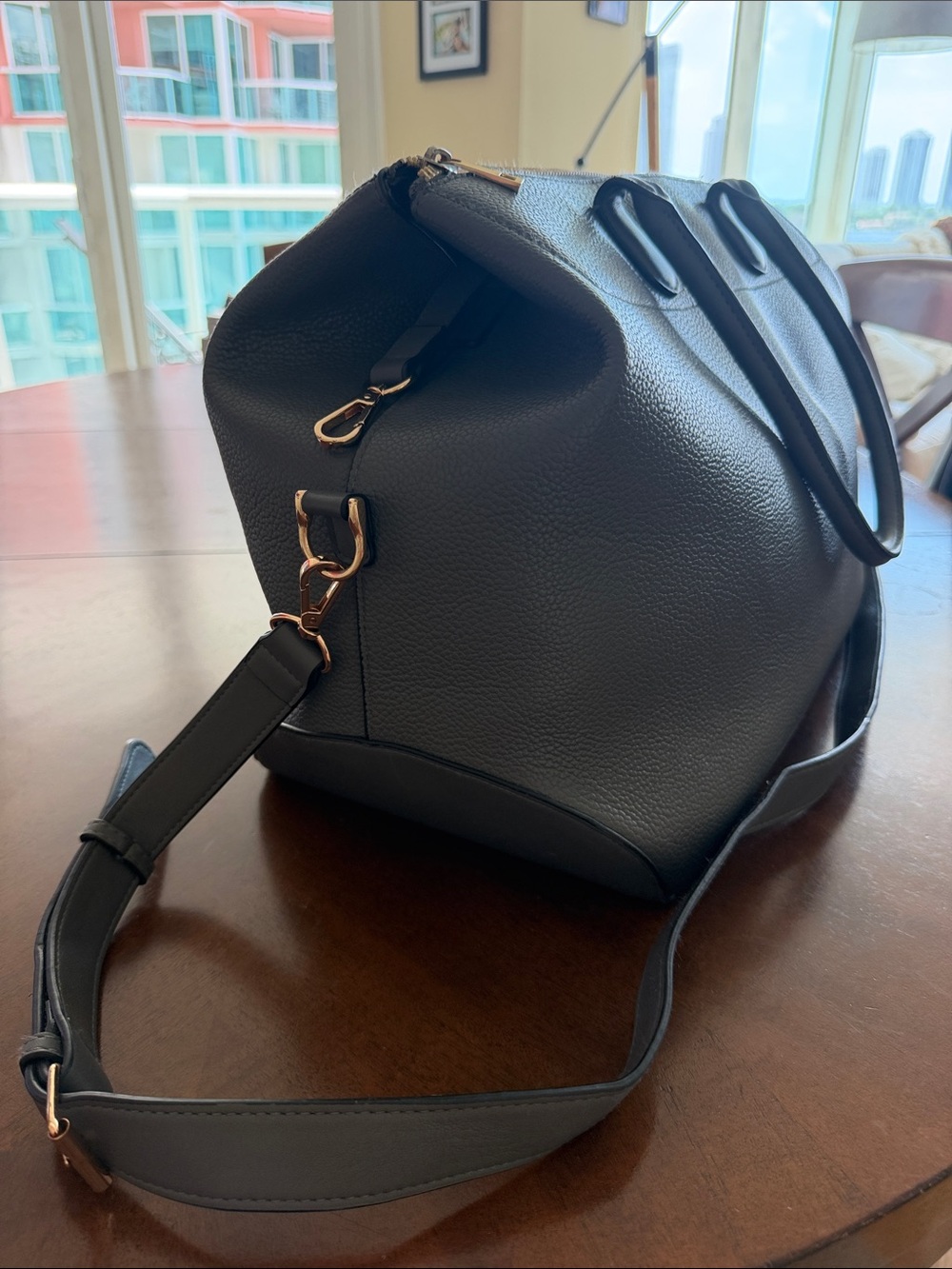 Gray Faux Leather Tote / Diaper / Travel Bag Crossbody Large Zip Top - Picture 4 of 6